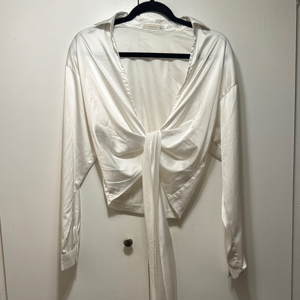 Stretch Satin White Women's Top